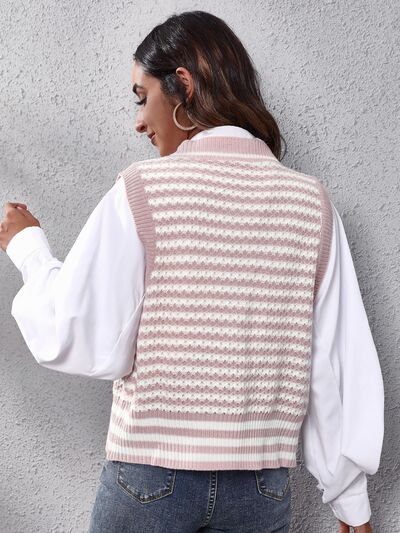 Striped Button Up V-Neck Sweater Vest - Charming Charlie