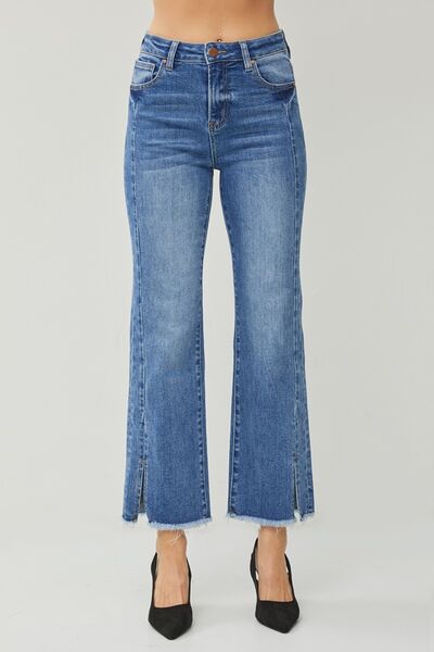 RISEN High Waist Raw Hem Slit Straight Jeans - Charming Charlie