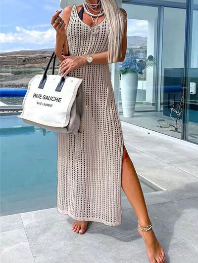 Openwork Slit Cutout Wide Strap Dress - Charming Charlie