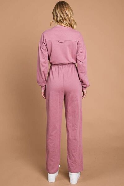 Culture Code Full Size Button Up Drawstring Waist Straight Jumpsuit - Charming Charlie