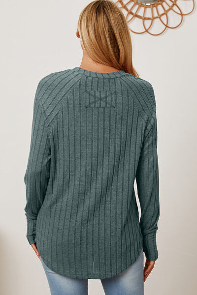 Basic Bae Full Size Ribbed Thumbhole Sleeve T-Shirt - Charming Charlie