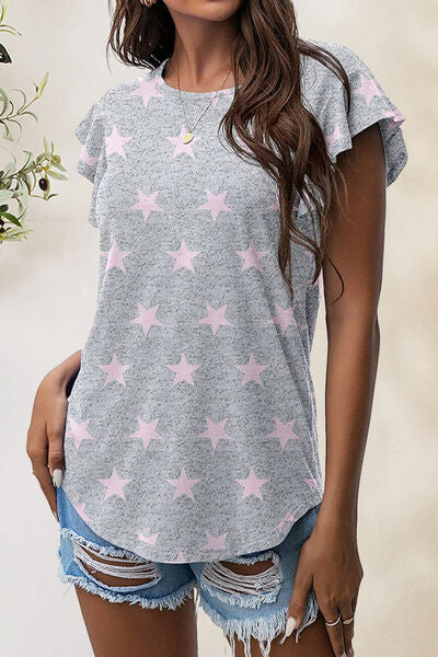 Printed Round Neck Short Sleeve T-Shirt - Charming Charlie