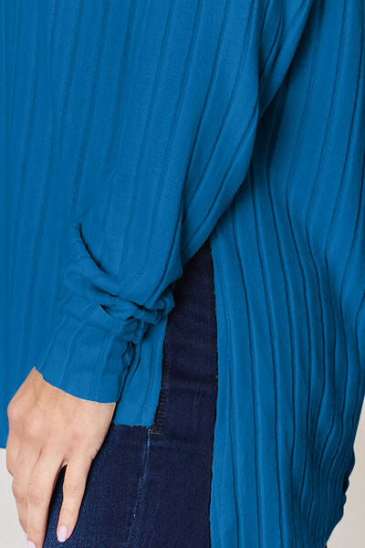Basic Bae Full Size Ribbed Round Neck Slit T-Shirt - Charming Charlie