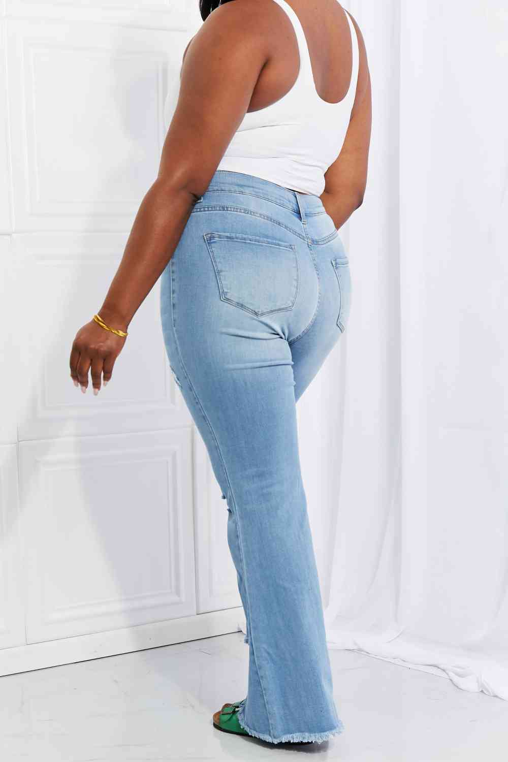 Vibrant MIU Full Size Jess Button Flare Jeans - Charming Charlie
