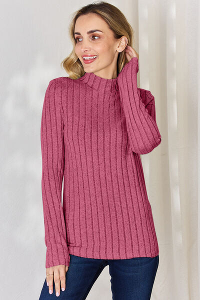 Basic Bae Full Size Ribbed Mock Neck Long Sleeve T-Shirt - Charming Charlie