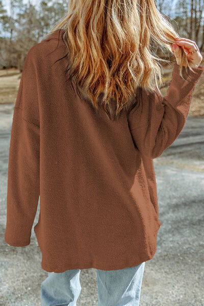 Pocketed Button Up Droppped Shoulder Jacket - Charming Charlie