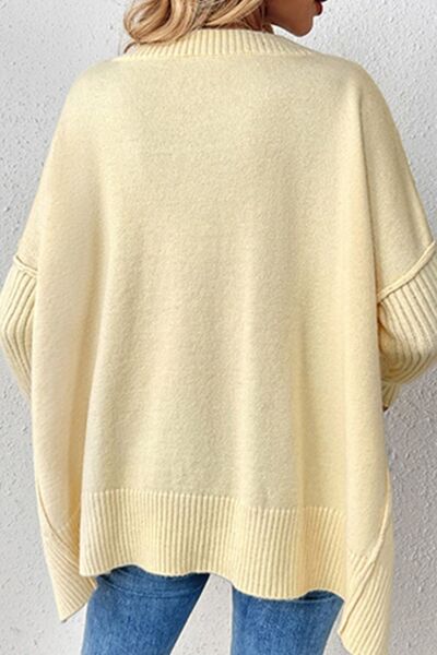 Slit V-Neck Dropped Shoulder Sweater - Charming Charlie