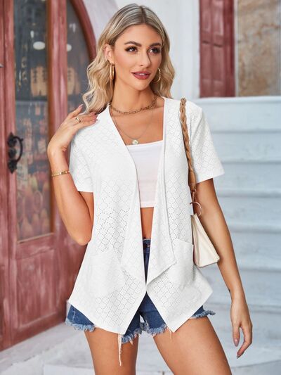 Eyelet Open Front Short Sleeve Cover Up - Charming Charlie