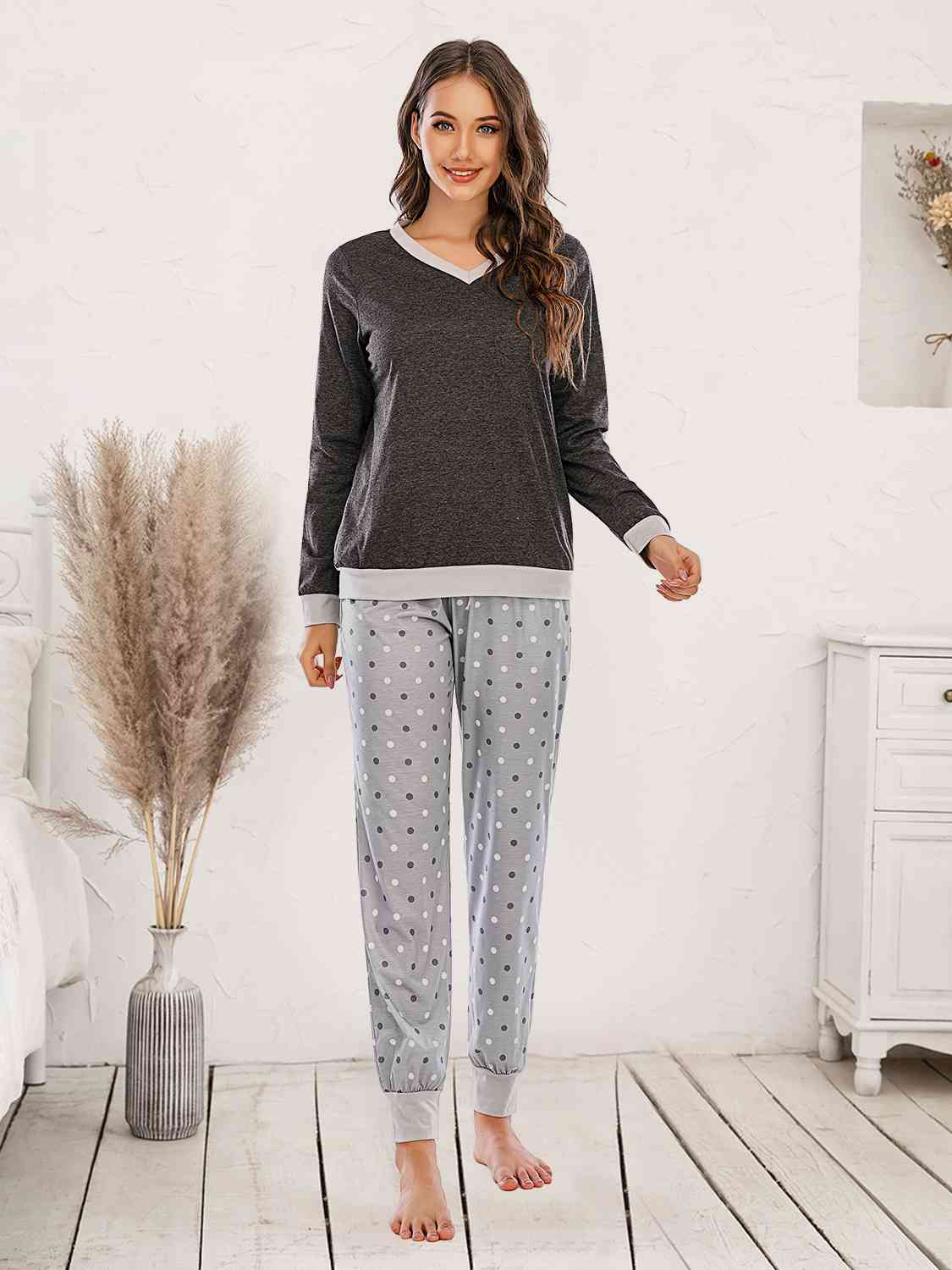 Long Sleeve Top and Polka Dot Pants Set - Charming Charlie