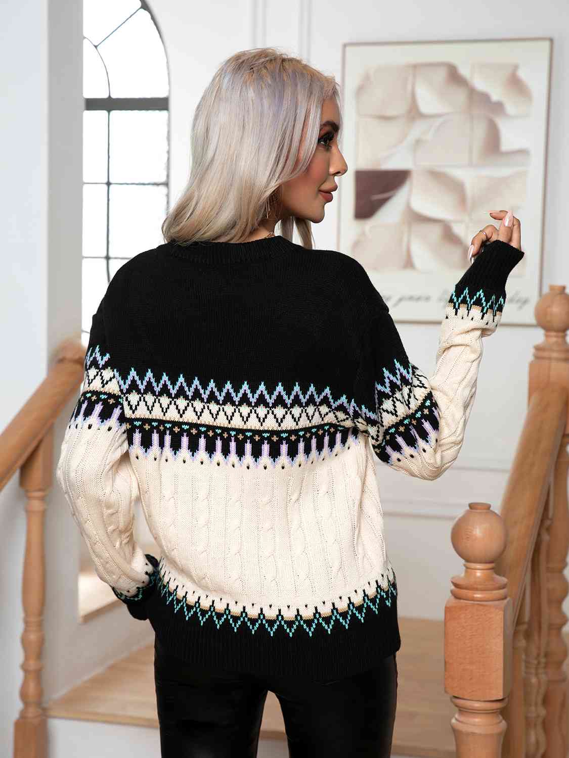 Round Neck Cable-Knit Sweater - Charming Charlie