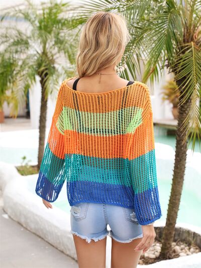 Color Block Openwork Boat Neck Cover Up - Charming Charlie
