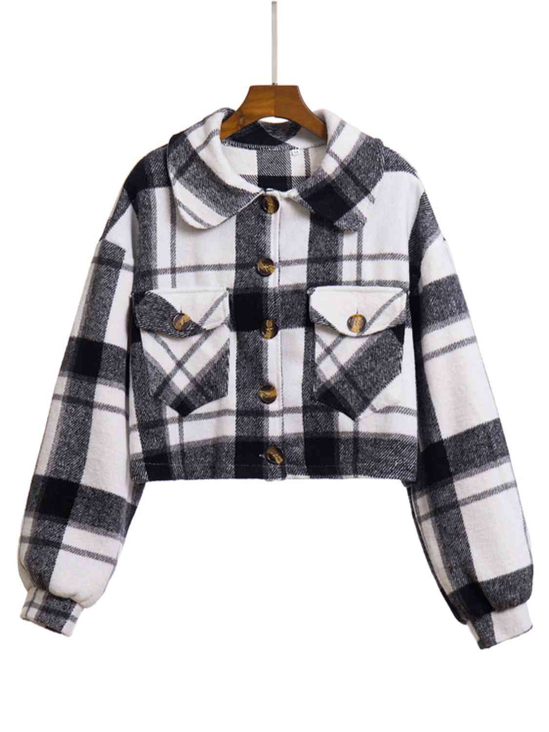 Plaid Button Front Jacket with Pockets - Charming Charlie