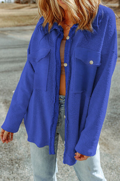 Pocketed Button Up Droppped Shoulder Jacket - Charming Charlie
