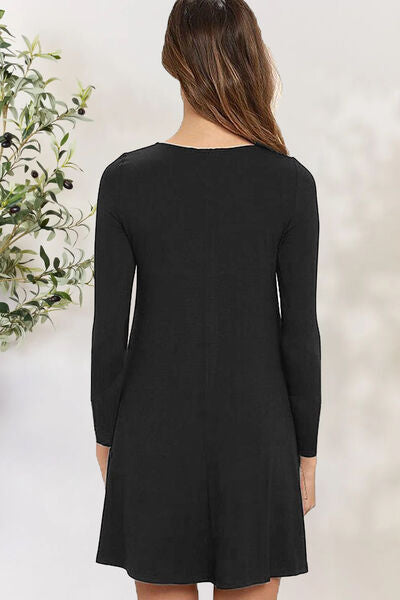 Round Neck Long Sleeve Mini Dress - Charming Charlie