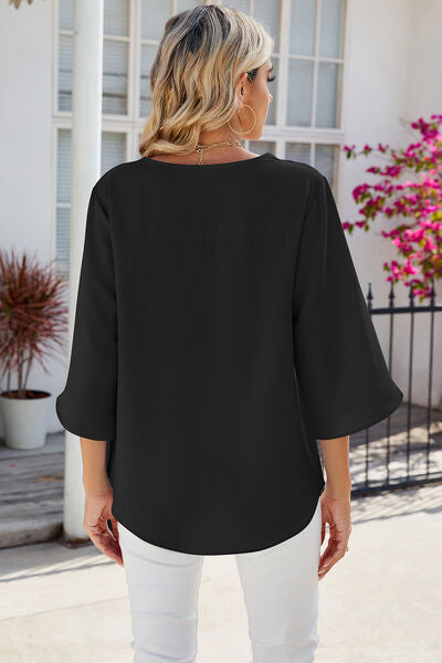V-Neck Three-Quarter Sleeve Top - Charming Charlie
