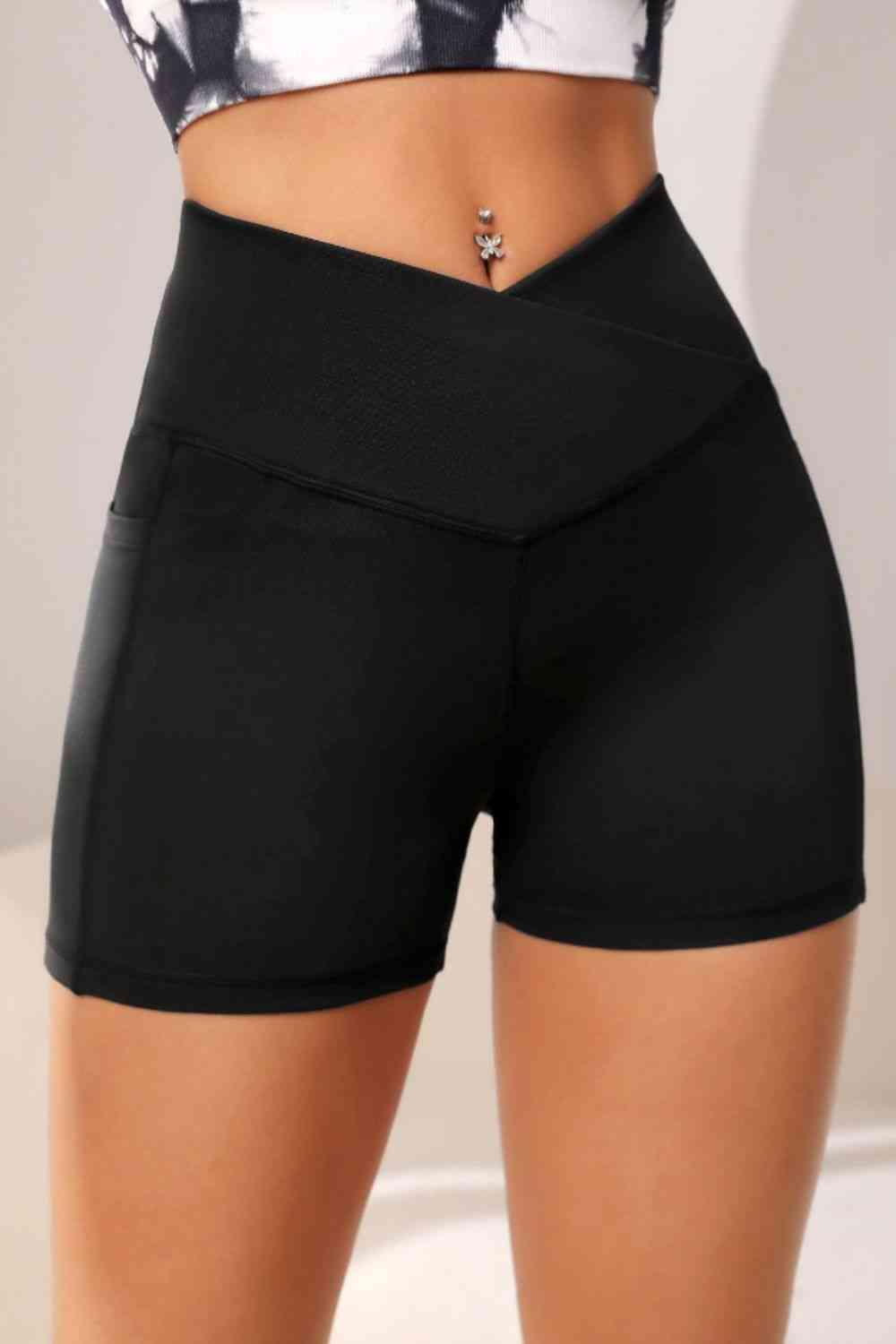 Wide Waistband Active Shorts with Pocket - Charming Charlie
