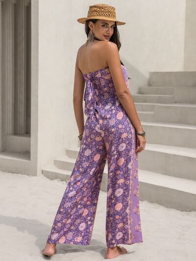 Tied Printed Tube Wide Leg Jumpsuit - Charming Charlie
