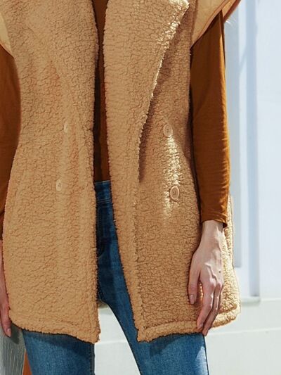 Fuzzy Collared Neck Button Up Vest Coat - Charming Charlie