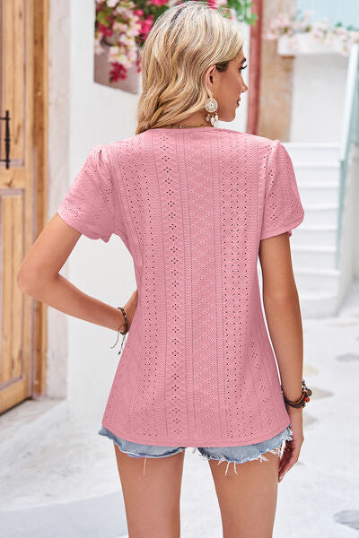 Eyelet V-Neck Petal Sleeve T-Shirt - Charming Charlie