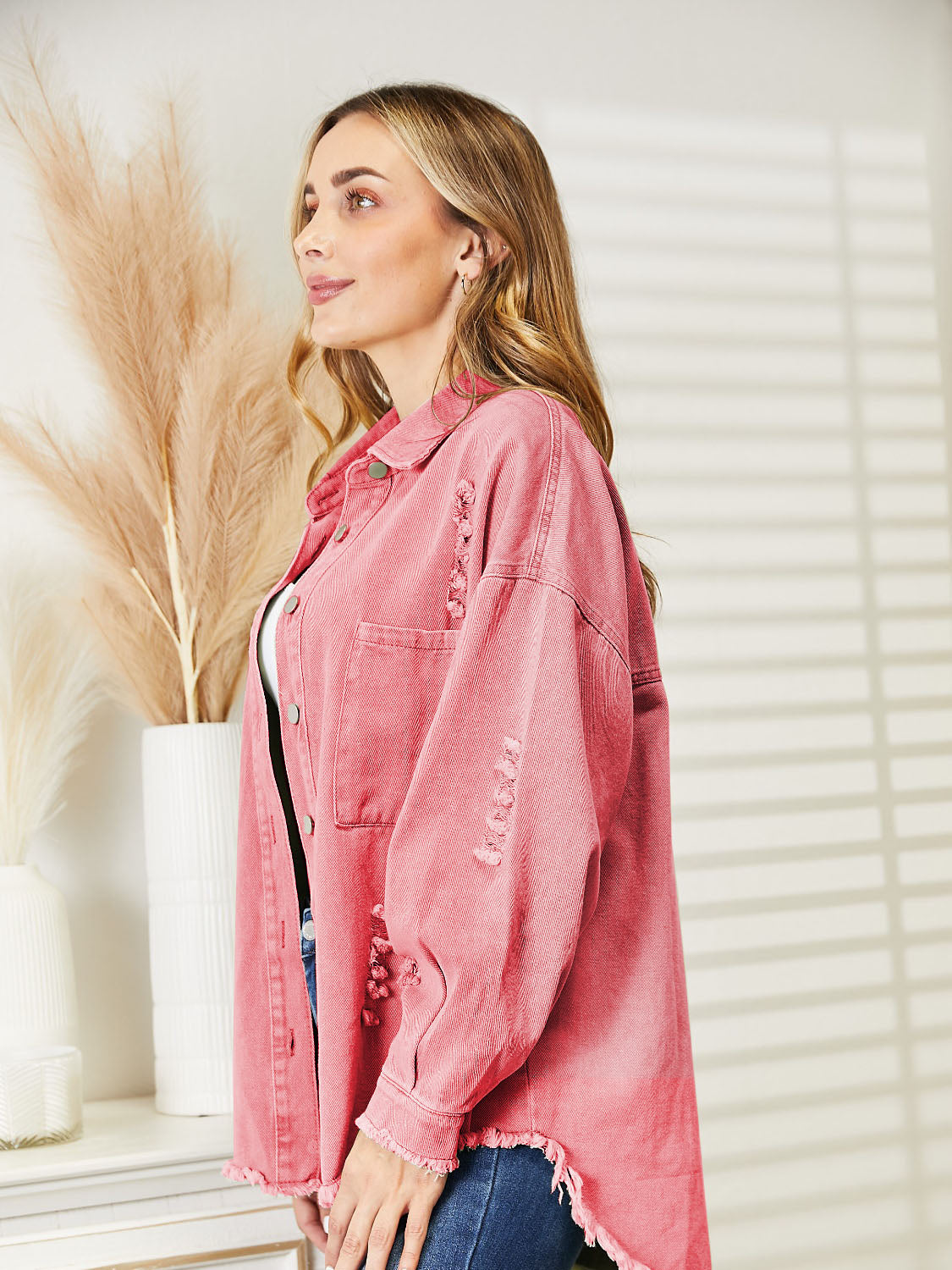 Distressed Raw Hem Denim Jacket - Charming Charlie