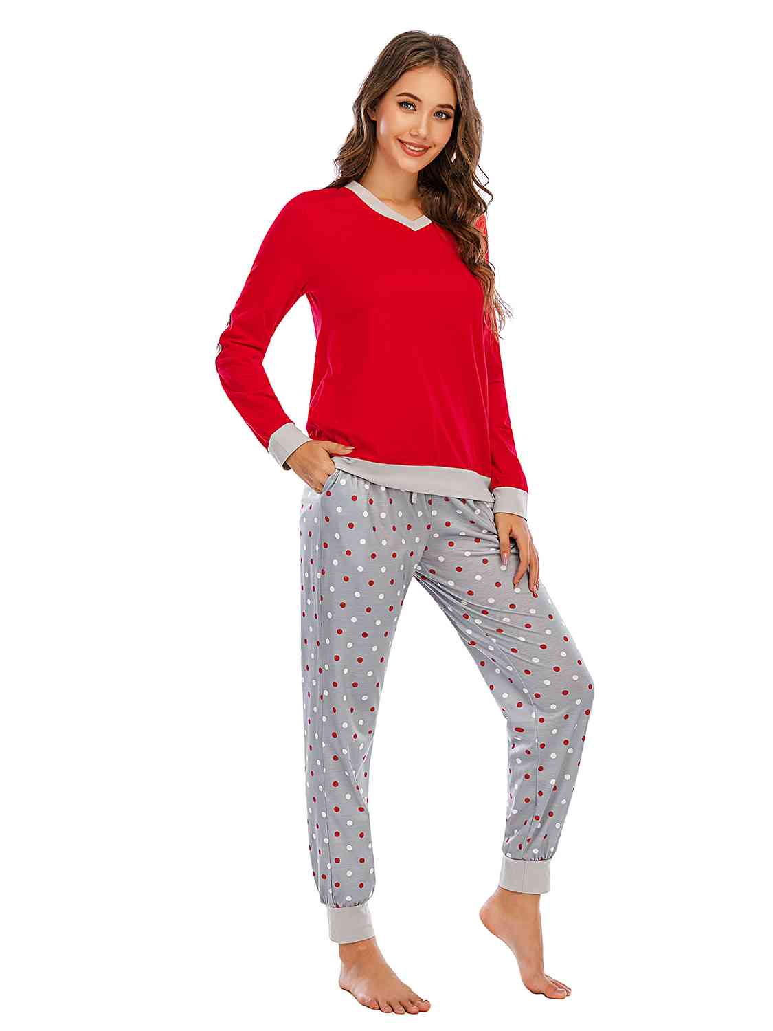 Long Sleeve Top and Polka Dot Pants Set - Charming Charlie