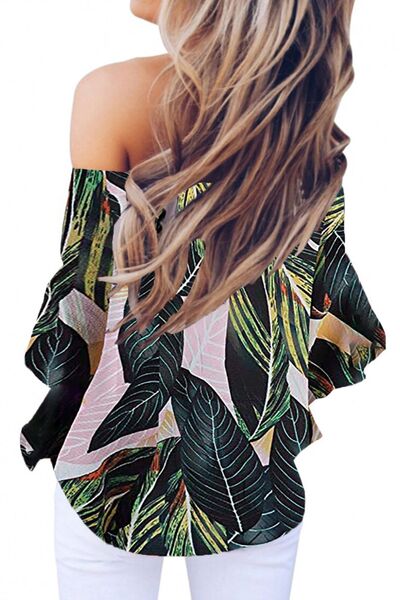 Tied Printed Off-Shoulder Half Sleeve Blouse - Charming Charlie