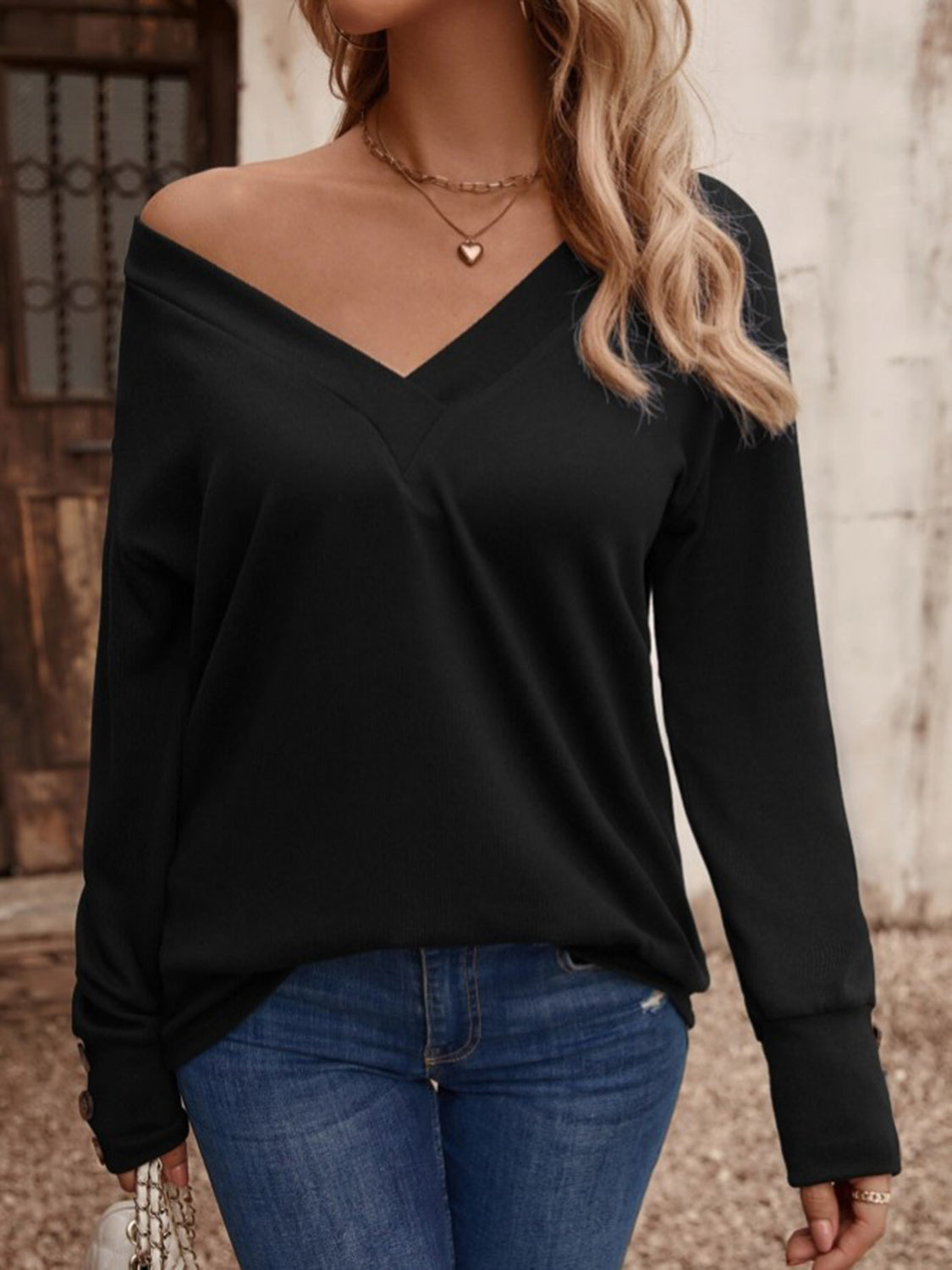 V-Neck Long Sleeve Top - Charming Charlie