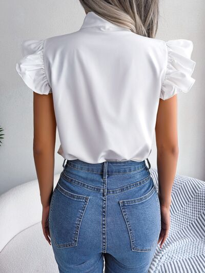 Tie Neck Cap Sleeve Blouse - Charming Charlie