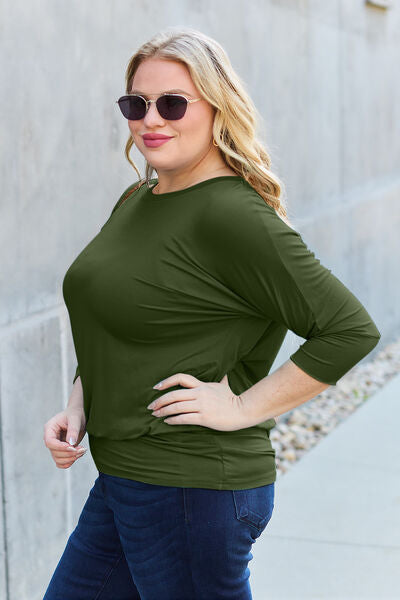 Basic Bae Full Size Round Neck Batwing Sleeve Blouse - Charming Charlie