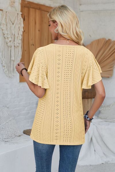Eyelet Applique V-Neck Cap Sleeve T-Shirt - Charming Charlie