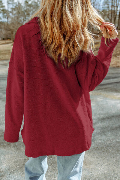 Pocketed Button Up Droppped Shoulder Jacket - Charming Charlie