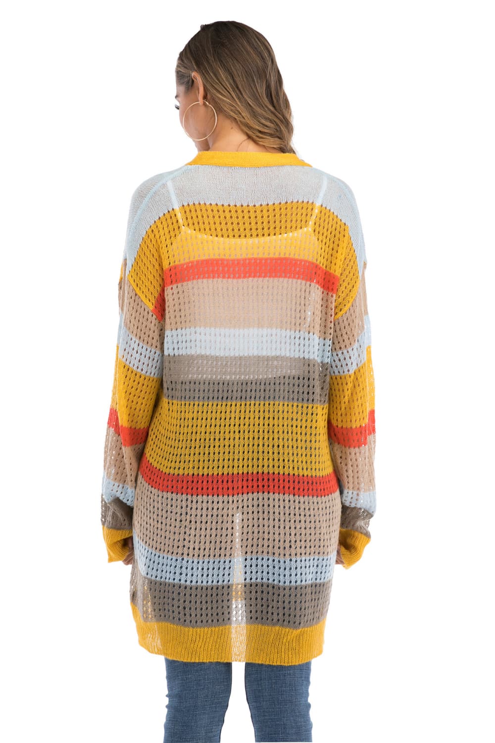 Color Block Openwork Long Sleeve Cardigan - Charming Charlie