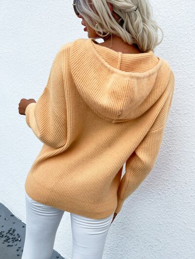 Drawstring Dropped Shoulder Hooded Sweater - Charming Charlie