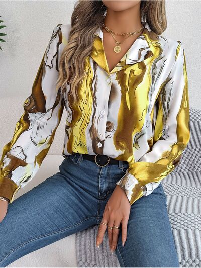 Printed Button Up Long Sleeve Shirt - Charming Charlie