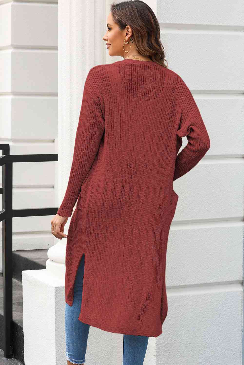 Open Front Slit Cardigan with Pockets - Charming Charlie
