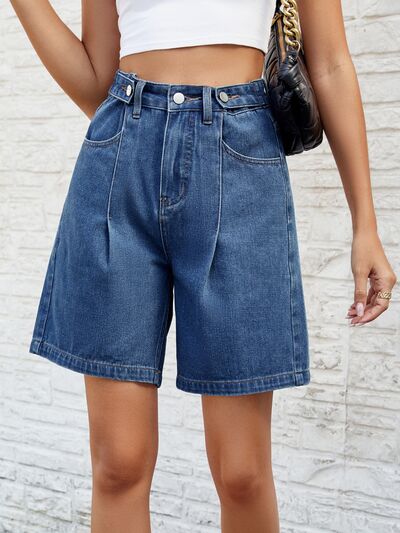 High Waist Denim Shorts with Pockets - Charming Charlie