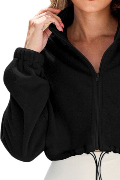 Drawstring Zip Up Dropped Shoulder Outerwear - Charming Charlie
