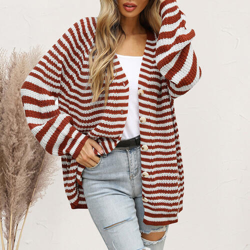 Striped Button Down Long Sleeve Cardigan - Charming Charlie