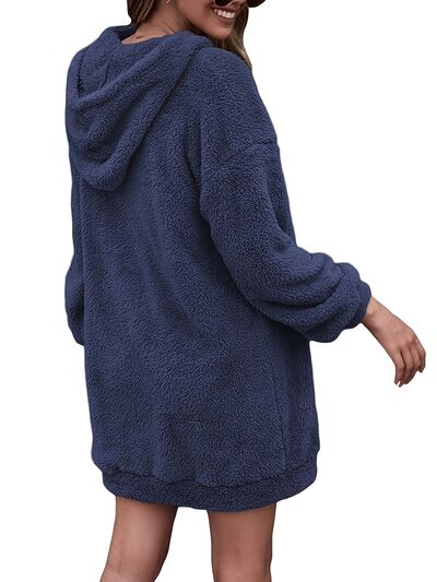Half Zip Dropped Shoulder Oversized Hoodie - Charming Charlie