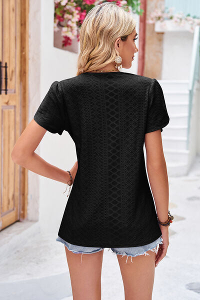 Eyelet V-Neck Petal Sleeve T-Shirt - Charming Charlie