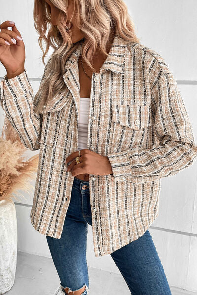 Pocketed Button Up Collared Neck Jacket - Charming Charlie