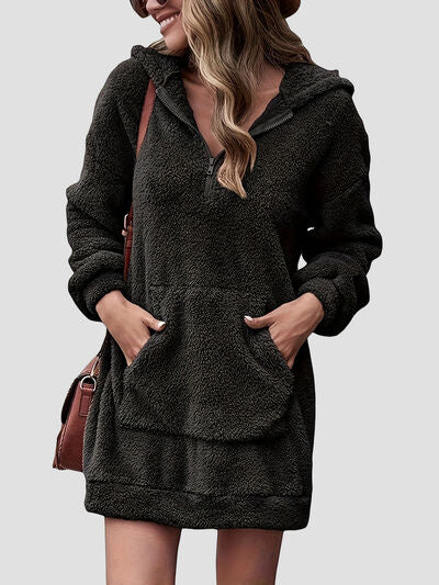 Pocketed Half Zip Dropped Shoulder Hoodie main image 1