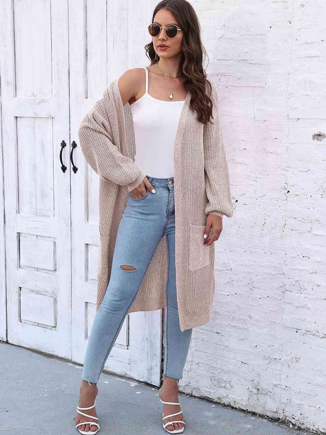 Open Front Longline Cardigan with Pockets - Charming Charlie