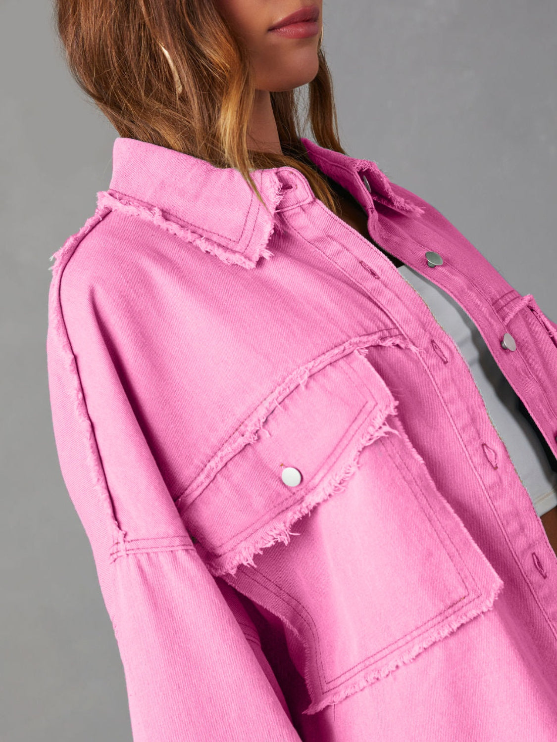 Dropped Shoulder Raw Hem Jacket - Charming Charlie