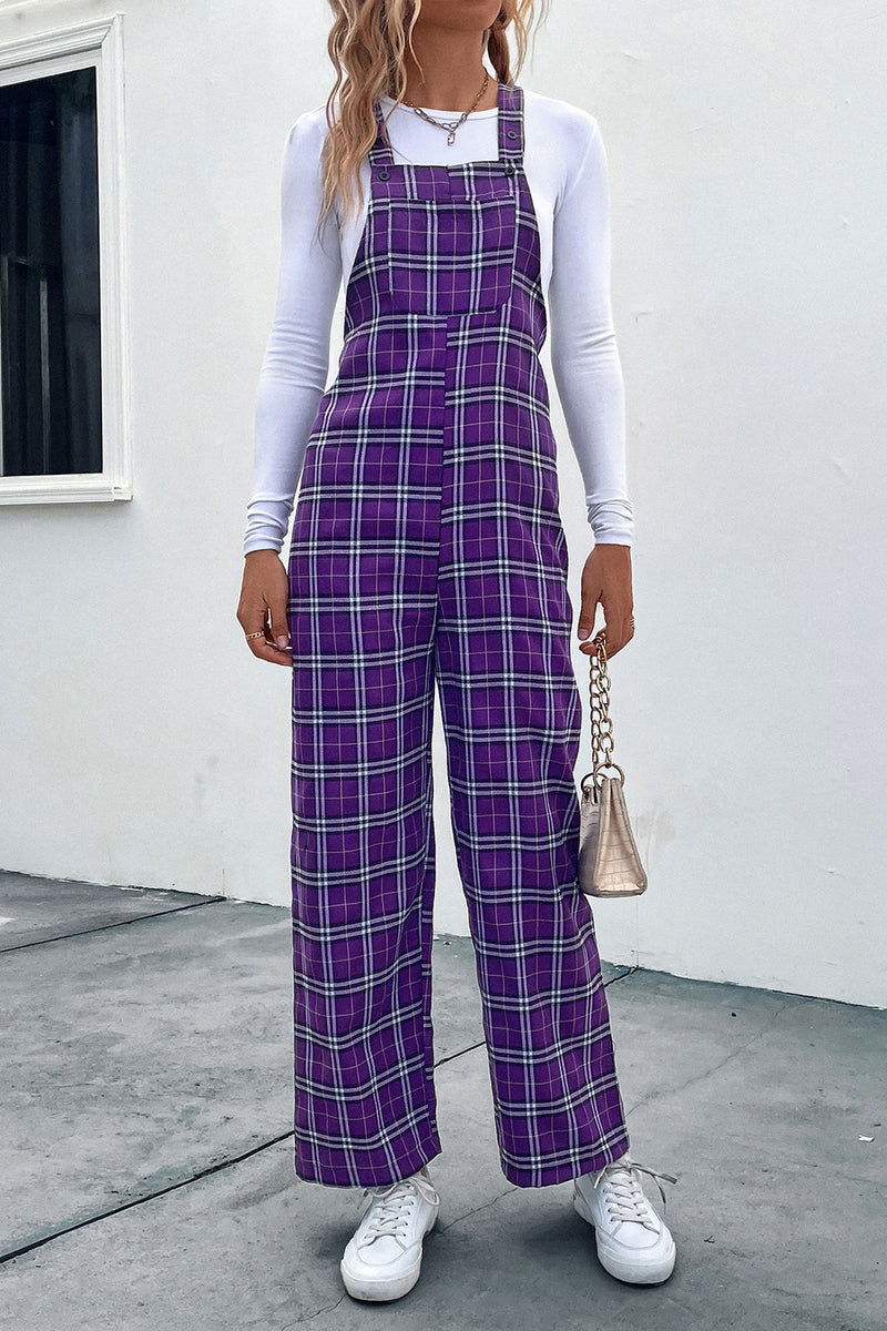 Oh Full Size Plaid Wide Leg Overalls with Pockets main image 1