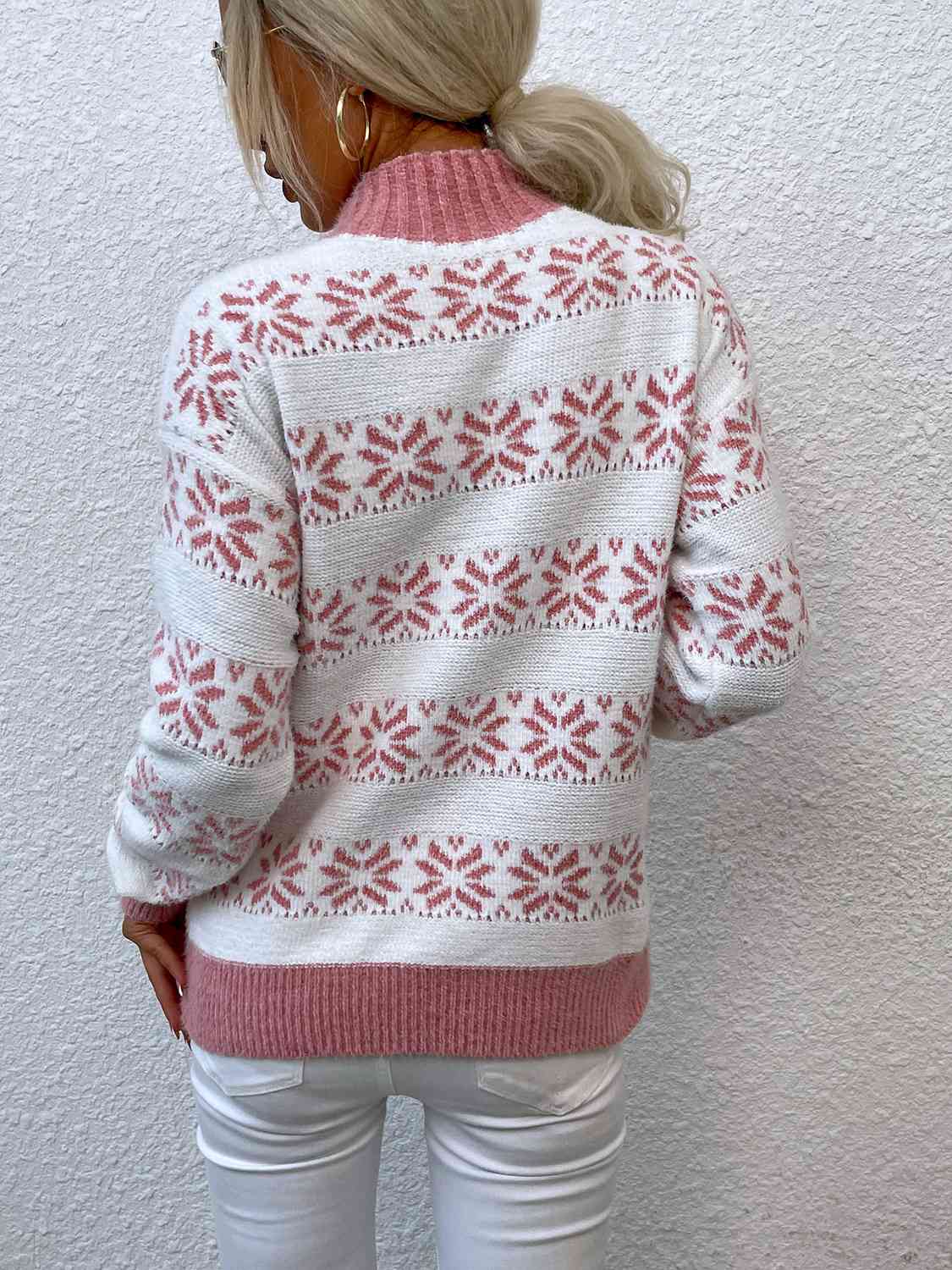 Snowflake Pattern Mock Neck Sweater - Charming Charlie