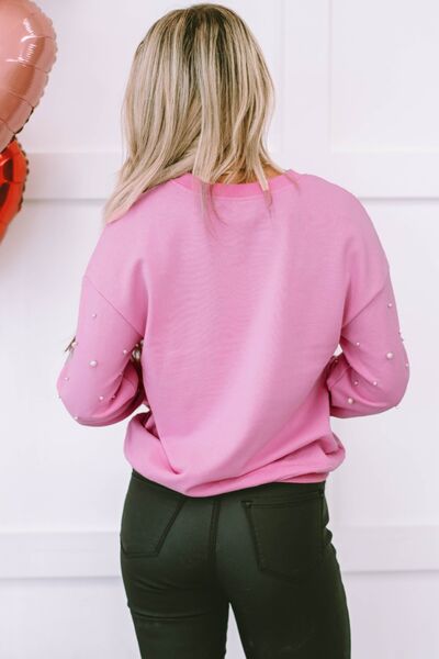 Pearl Round Neck Dropped Shoulder Sweatshirt - Charming Charlie
