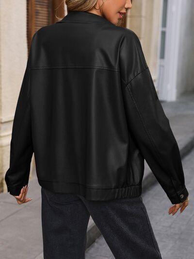 Pocketed Zip Up Collared Neck Jacket - Charming Charlie