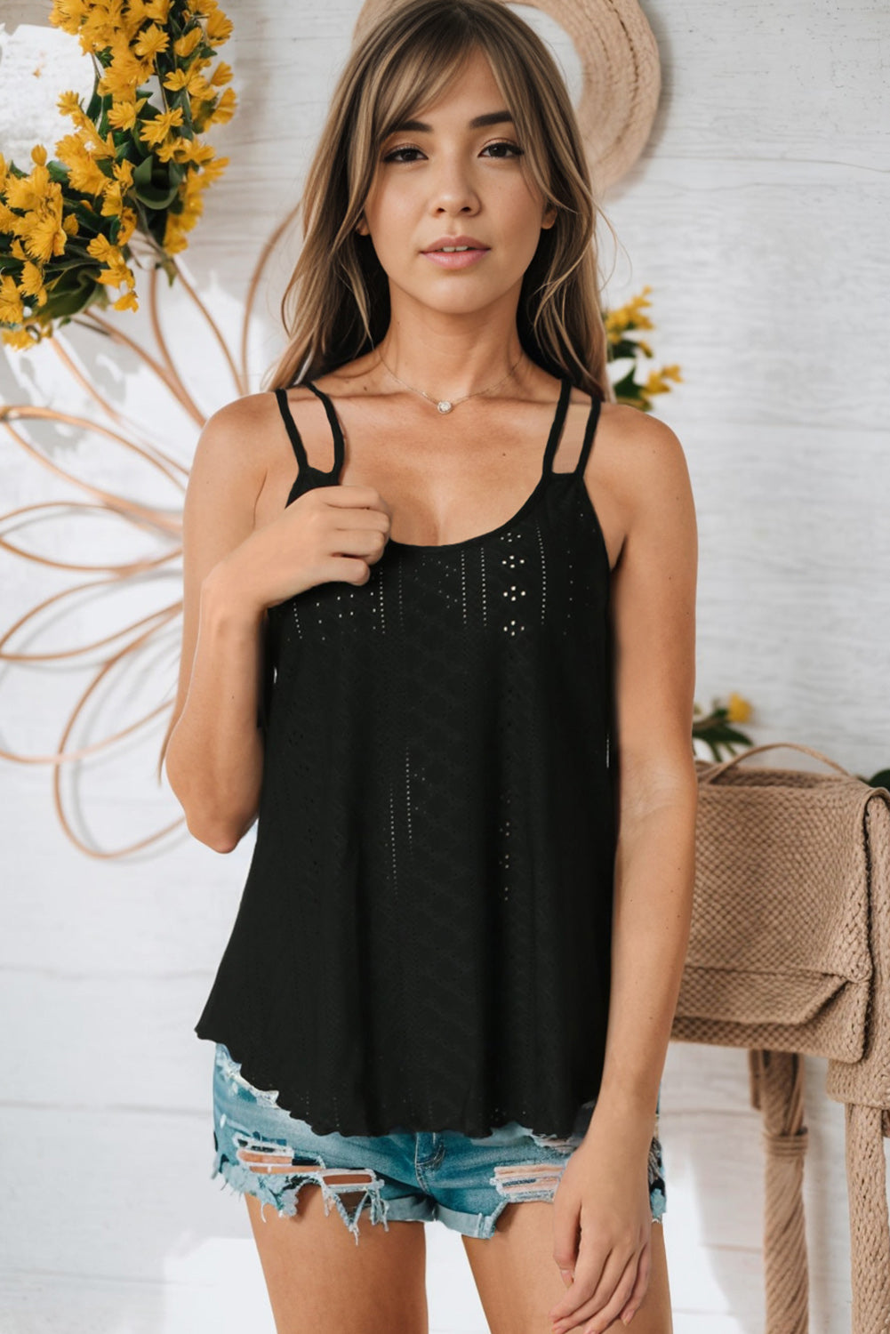 Eyelet Scoop Neck Cami - Charming Charlie