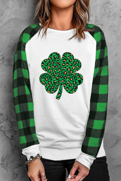 Lucky Clover Round Neck Long Sleeve T-Shirt - Charming Charlie